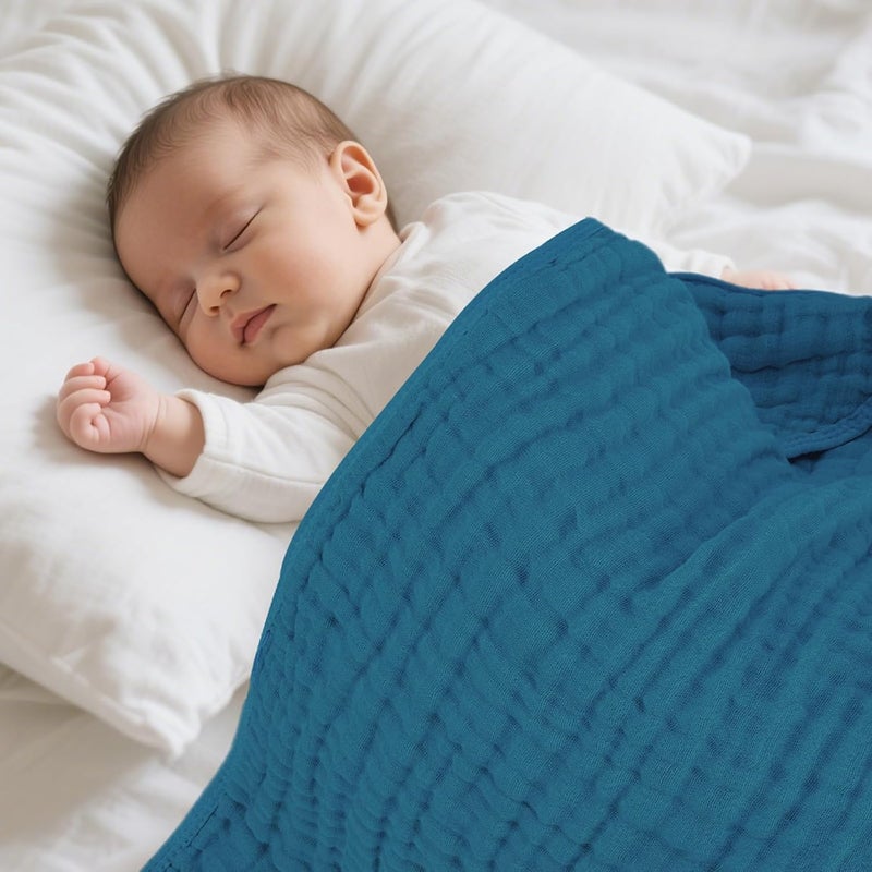 MIGIOL Muslin Baby Towels 100% Cotton ，Super Soft Muslin Baby Bath Towel - 32 x 32 Inches, Suitable for Newborn and Young Children up to 3 Years Old. (Light Blue & Dark Blue) - Image 3